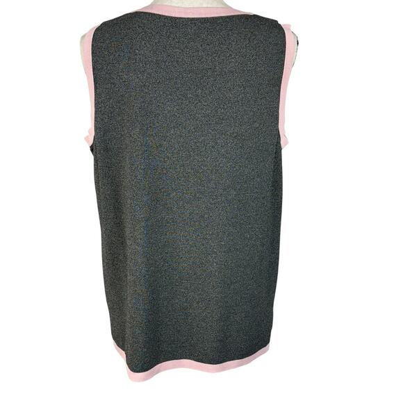 Dressbarn 14/16 Sweater Tank Top Stretch Side Slits Marled Square Neck Gray Pink - Picture 4 of 8